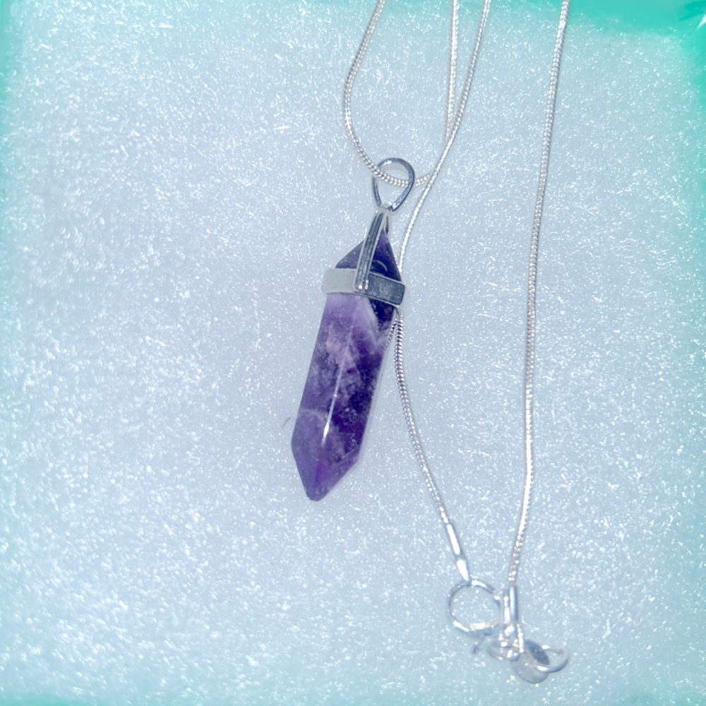 Boho hippie Amethyst Sterling Silver 16” Necklace - Picture 4 of 6